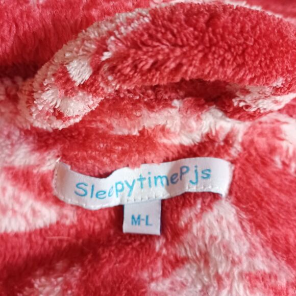 SleepytimePjs Red Holiday Hooded One Pc Adult M/L Zipper Footies Reindeer Trees - Picture 9 of 10